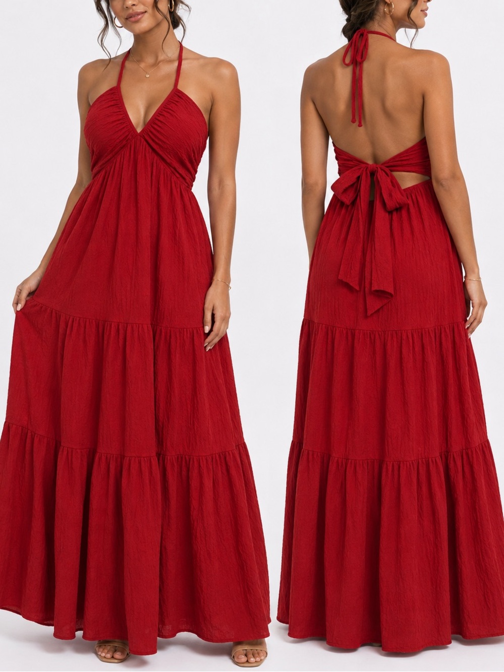 Red Halter Maxi Dress with Back Tie